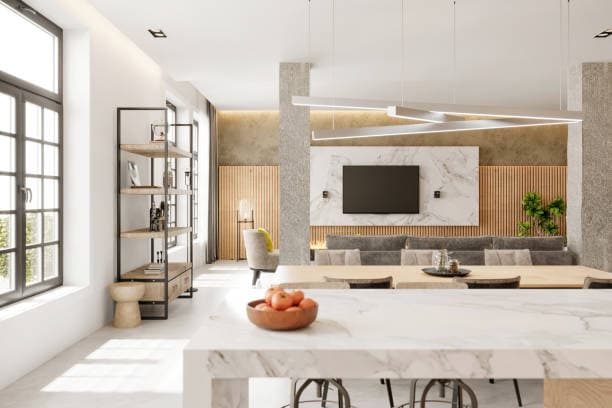 Ristrutturazione interni di un soggiorno moderno open space chiavi in mano